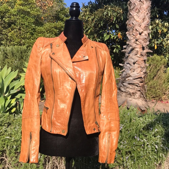 orange leather jacket zara